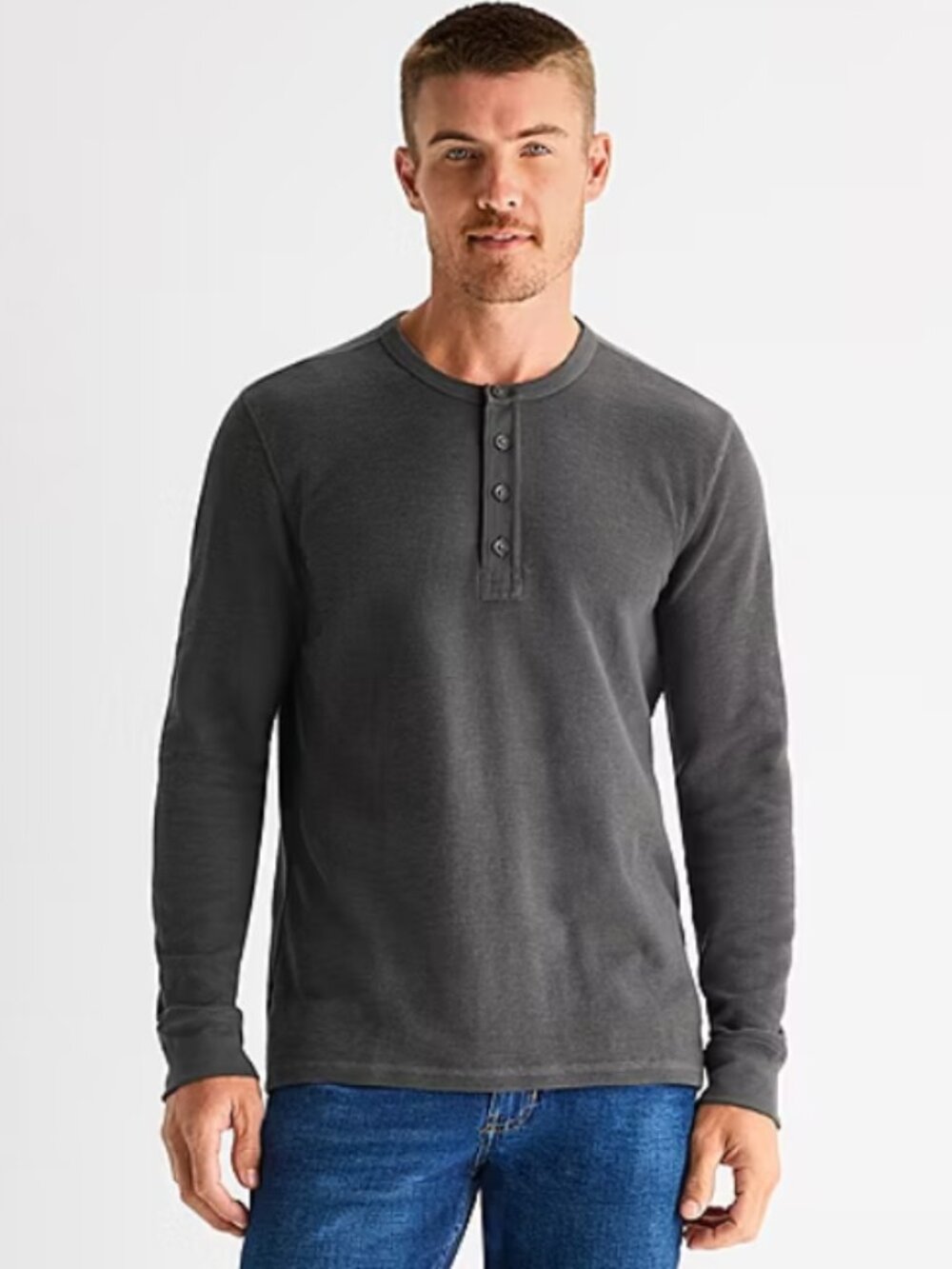 Men's long sleeve henley gray